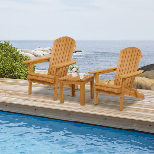 【Replace 57738306】Folding Wooden Adirondack Lounger Chair with Natural Finish