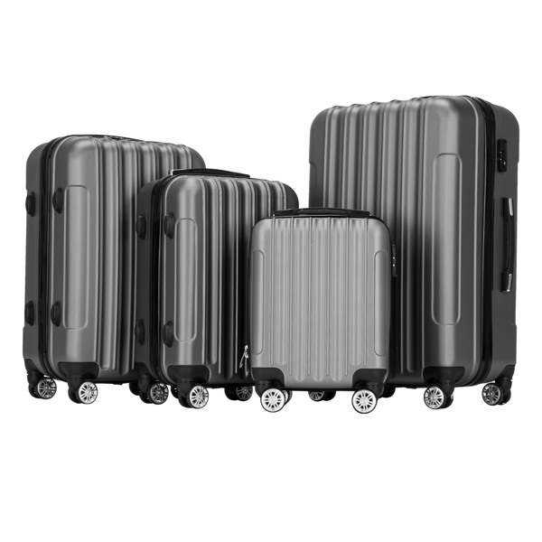 4 Piece Luggage Sets, 16/20/24/28" ABS Durable Suitcase Sets Double Wheels TSA Lock, Gray