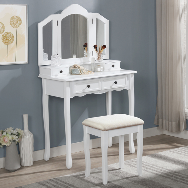 Wooden Vanity Make Up Table and Stool Set, White