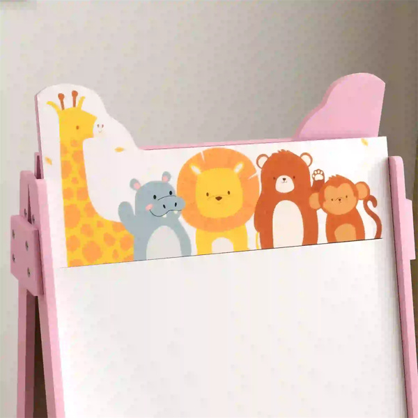 Doubel-Sided Easel  w/ Whiteboard, Chalkboard, Storage Boxes Pink