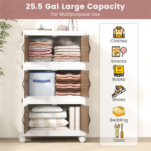 Stackable Storage Boxes Bins with  Lockable Casters 19" x 12“ x 34”