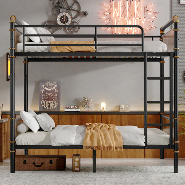 Twin XL over Twin XL Metal Bunk Bed, Industrial Detachable Bunkbeds with Safety Guard Rails for Teens, Black (Expect arrival date 2024/12/28)