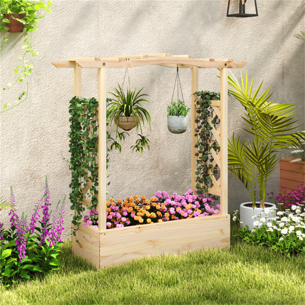  Wooden Raised Garden Bed Planter Box with Hanging Roof