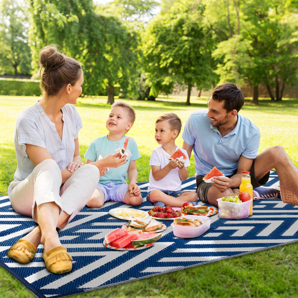 Outdoor Rug for Patio Clearance,Waterproof Mat,Reversible Mats, Plastic Straw Rug, Modern Area Rug for RV, Patio, Backyard, Deck, Picnic, Beach, Trailer, Camping, Blue & White, 5' x 8'