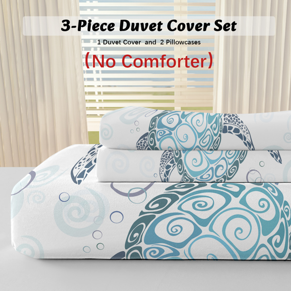 Sea Turtle Bedding Aqua Teal Blue Duvet Cover Sets Beach Turtle Bed Sets Ocean 3 Piece Turtle Themed Comforter Cover with 2 Pillowcases King Size