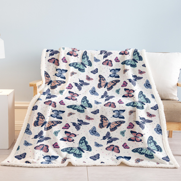 Garden Purple Butterfly Sherpa Throw Blanket Soft Blankets and Throws Lightweight Plush Butterfly Gifts for Women Boys Girls Butterfly Lovers Gifts (Colorful Butterfly, 50X60 Inches)