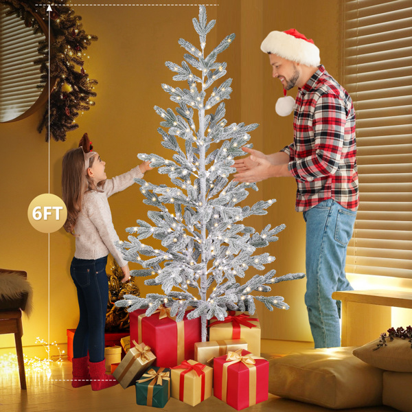 6ft Pine Tree Shape PE Material 80 Branches Green Flocking 550 Lights Warm White Two-color 8 Modes With Remote Control Indoor Tree Light S101