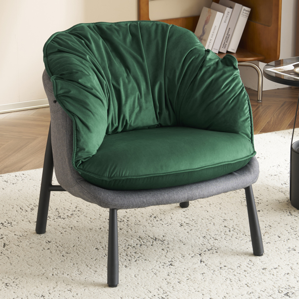 Velvet Accent Chair Barrel Chair with Metal Legs Modern Comfy Armchair Accent Reading Chair for Living Room, Bedroom, Study Room, Home Office Green