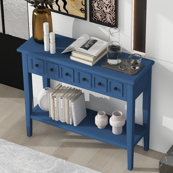 Rustic Console Table with Open Shelf, Rubber Wood Legs, Ideal for Entryways, Living Rooms, and Hallways (Navy)