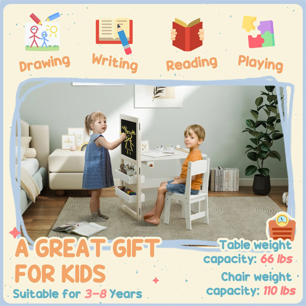 White 3 in 1 Kids Table and Chair Set 