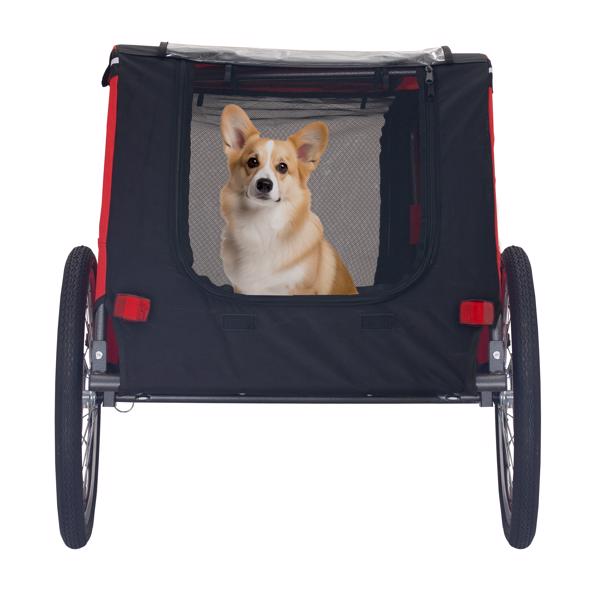 Dog Bike Trailer, Breathable Mesh Dog Cart with 3 Entrances, Safety Flag, 8 Reflectors, Folding Pet Carrier Wagon with 20 Inch Wheels, Bicycle Carrier for Medium and Small Sized Dogs