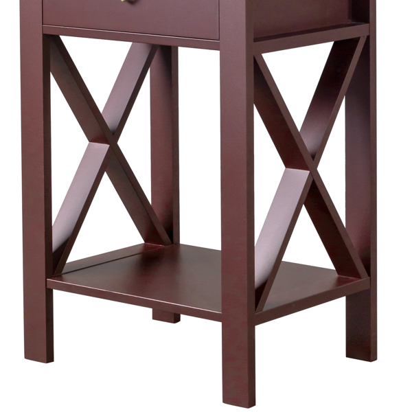 Side Intersection Style Bedside Table Coffee Table with Two-layer Drawer Brown