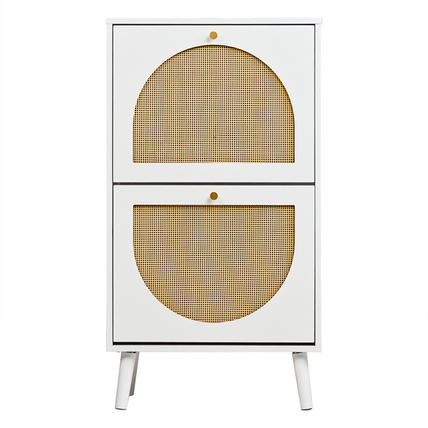 FCH 2 dump buckets with high feet round rattan shoe cabinet particle board + plastic rattan 54*24*98cm white frame + original wood rattan surface + gold high feet