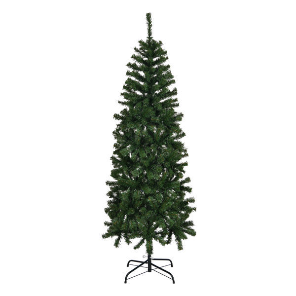  6 FT Pre-lit Artificial Pencil Christmas Tree, Hinged Xmas Pine Tree with 400 Branch Tips, 210 Lights and Remote Control for Holiday Party Office Home, Green