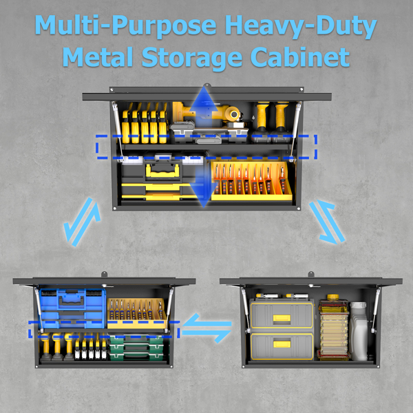 Metal Storage Cabinet, 150lbs Load Capacity per Shelf, Wall-Mounted Powder-Coating Steel Garage Cabinet, Press to Close & Open Door Perfect for Office Garage Tool（FBA发货）