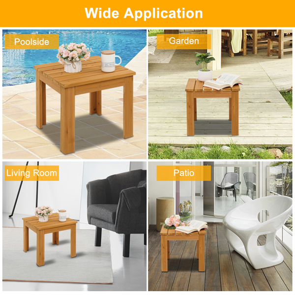 Wooden Square Side End Table Patio Coffee Bistro Table Indoor Outdoor Natural