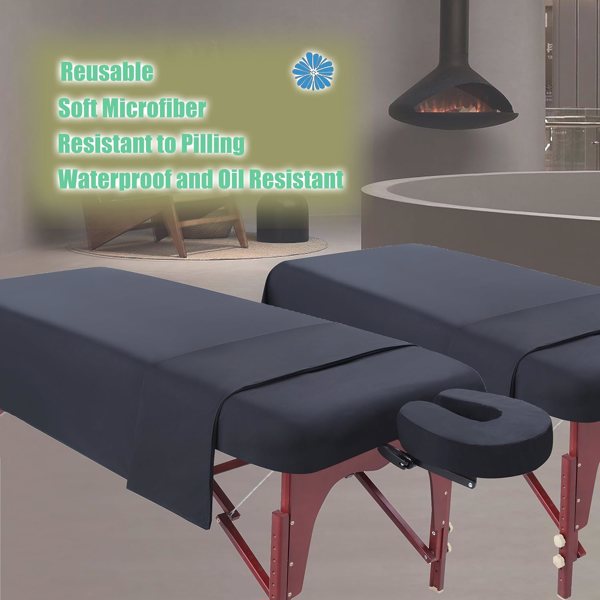 3 Piece Massage Table Sheets Set 4 Sets Microfiber Massage Bed Cover Soft Waterproof and Oil Proof Reusable for SPA Beauty Tattoos Includes Table Cover,Fitted Sheet and Face Rest Cover