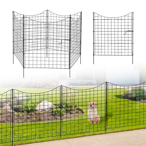 5 Panels Metal Decorative Garden Fence, No Dig Animal Dog Barrier, Garden Temporary Border Fencing for Yard Patio Outdoor, 4 Panels 36"(L)×39"(H)+1 Gate