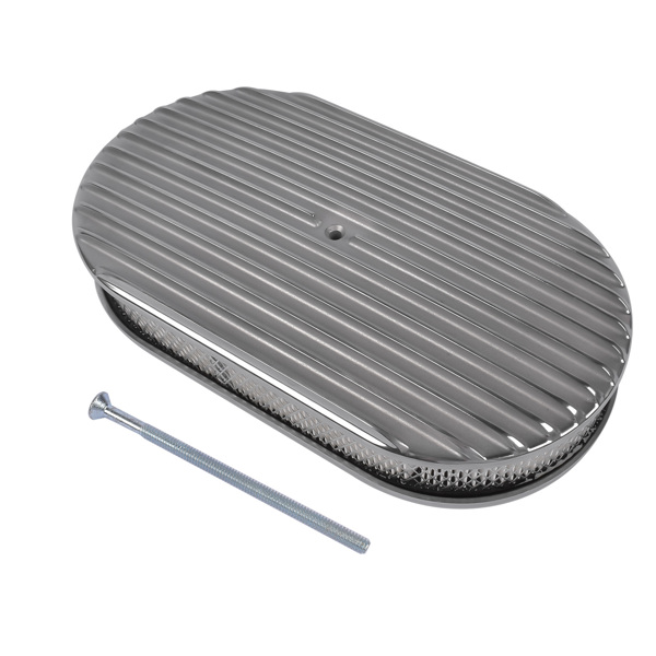 15" Oval Full Finned Polished Aluminum Air Cleaner Filter For Chevy SBC 350 400