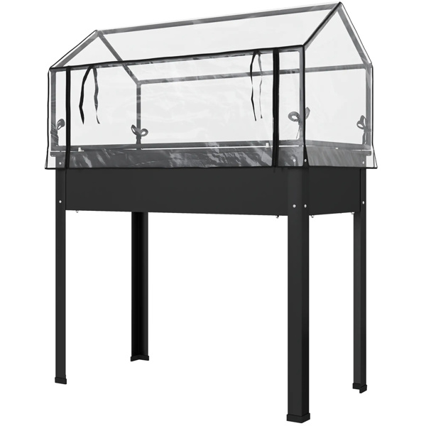 Black mini greenhouse with raised garden bed