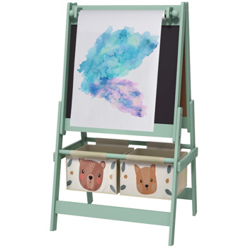 Art Easel  with Paper Roll, Blackboard, Whiteboard, Storage, Green