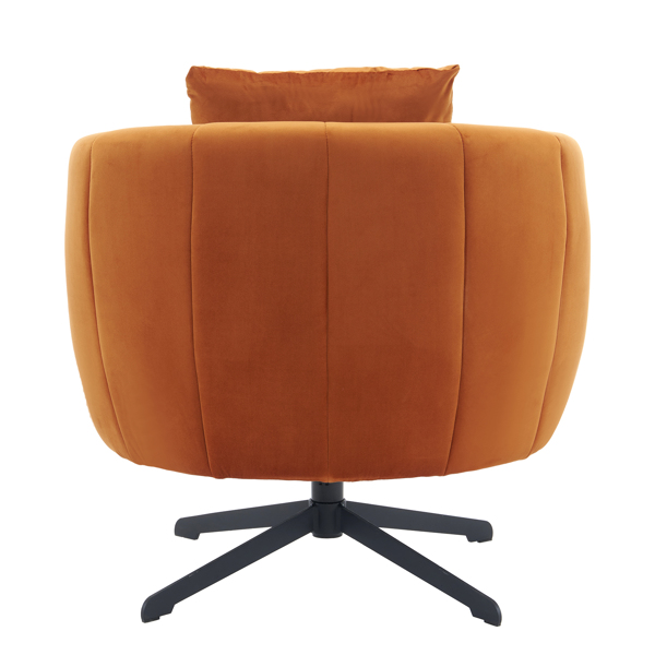 360° Swivel Accent Chair, Modern Velvet Fabric Living Room Armchair, Comfy Wide Upholstered with Fluffy Cushion and Metal Legs, Barrel Chairs for Living Room, Lounge, Office Burnt orange