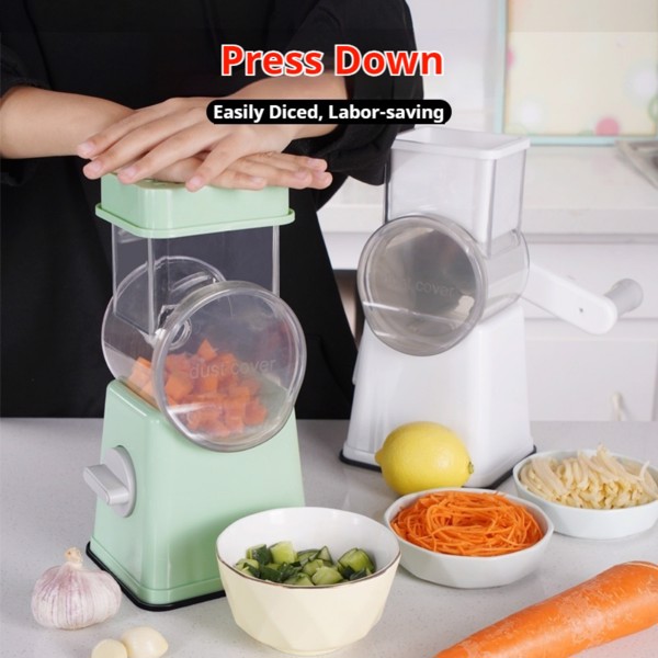 Premium Multi-Purpose Vegetable Chopper - Slices, grinds, chops and julienne fruits without much effort - Includes container, interchangeable blades and household kitchen supplies 