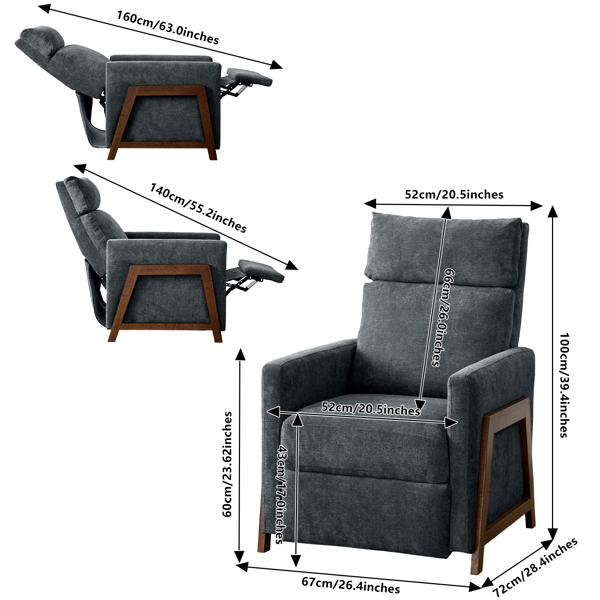 Recliner Armchair, Sofa Seat with Adjustable Leg Rest, Snow wool Upholstered Padded Single Reclining Chair for Reading Resting Sleeping Living Room, Bedroom, Home Theater (Black)