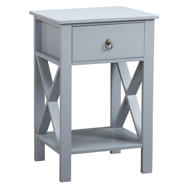 Side Intersection Style Bedside Table Coffee Table with Two-layer Drawer Gray