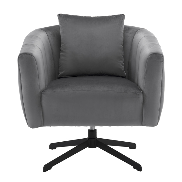 360° Swivel Accent Chair, Modern Velvet Fabric Living Room Armchair, Comfy Wide Upholstered with Fluffy Cushion and Metal Legs, Barrel Chairs for Living Room, Lounge, Office Gray