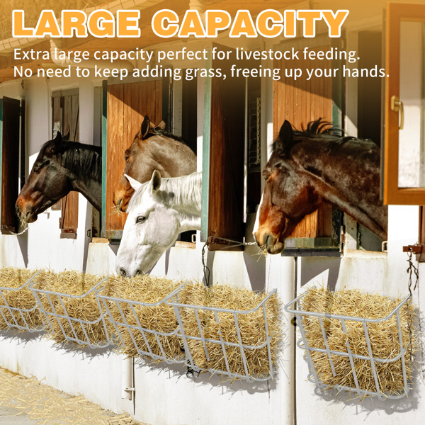 Large Capacity Hay Feeder, Heavy-Duty Steel Goat Hay Rack, 22.8" Long Wall Mounted Horse Hay Holder, Multiple Sided Feeding Rack for Sheep Farm Livestock Indoor Outdoor, Silver