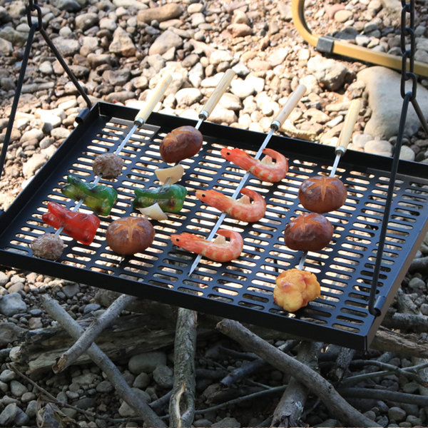 BBQ Swing Hanging Campfire Cooking Rack with Adjustable Iron Grill Grates,Foldable Campfire Cooking Rack with Hooks and Accessories for BBQ Picnic,Outdoor Camping Cookware