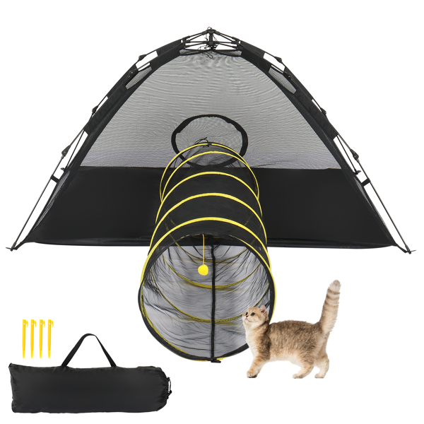 Outdoor Cat Play Tent with Tunnel, Portable Cat Playhouse for Indoor Outdoor, Cat Playpen Enclosed for Cats Rabbits and Small Animals, Yellow