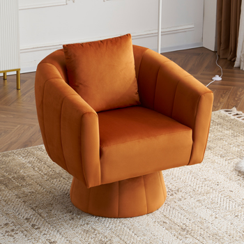 360° Swivel Accent Chair, Modern Velvet Fabric Living Room Armchair with Fluffy Cushions, Comfy Wide Upholstered, Barrel Accent Chairs for Living Room, Bedroom, Lounge, Office Burnt orange