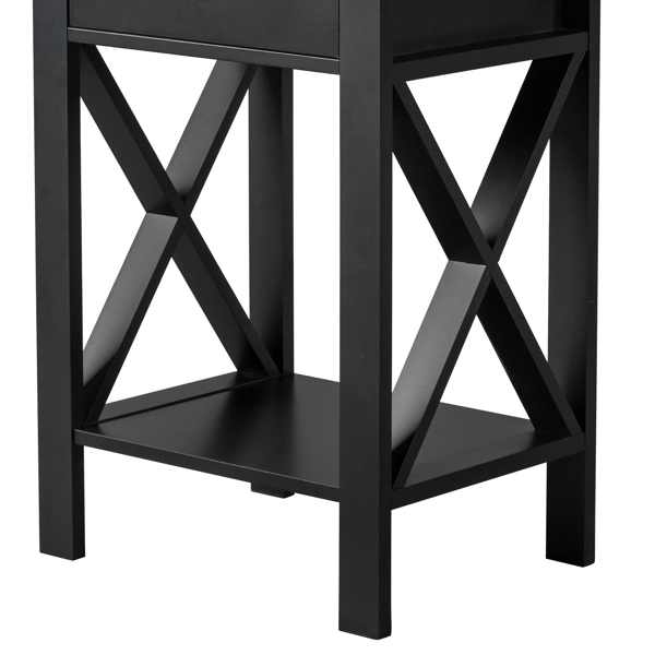 2PCS Side Intersection Style Bedside Table Coffee Table with Two-layer Drawer Black