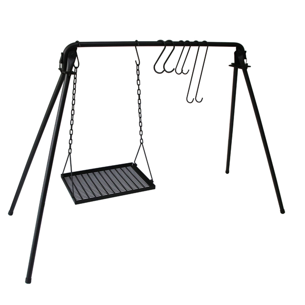 BBQ Swing Hanging Campfire Cooking Rack with Adjustable Iron Grill Grates,Foldable Campfire Cooking Rack with Hooks and Accessories for BBQ Picnic,Outdoor Camping Cookware