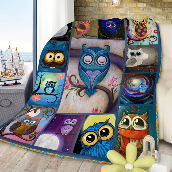 Moon Owl Flannel Fleece Blanket Cozy Fuzzy Warm Flannel Blanket Cute Night Owl Blanket Soft Plush Throw Blanket for Owl Lovers 30*40 Inches