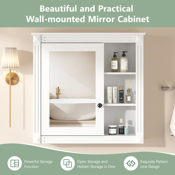 Bathroom Medicine Cabinet with Mirror, Wall Mounted Mirror Cabinet with Storage Organizer, Over the Toilet Storage White Storage Cabinet for Bathroom