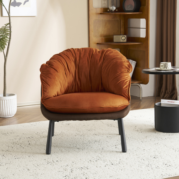 Velvet Accent Chair Barrel Chair with Metal Legs Modern Comfy Armchair Accent Reading Chair for Living Room, Bedroom, Study Room, Home Office Burnt Orange