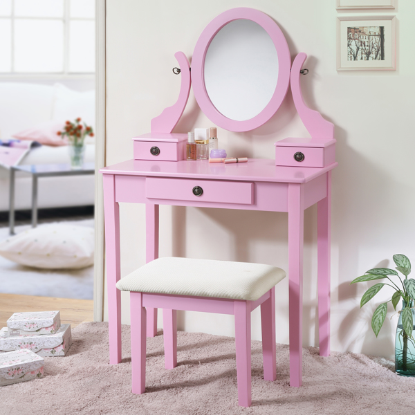 Makeup Vanity Table and Stool Set, Pink