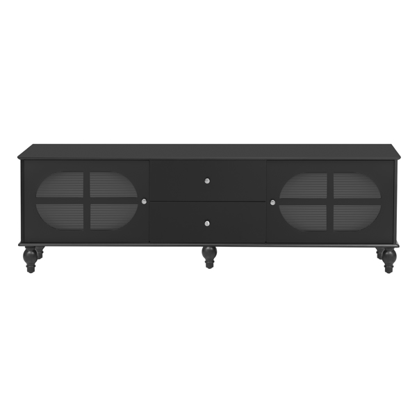 68.9'' Modern TV Stand for TVs up to 75 Inches, Entertainment Center Media Console with Fluted Glass Doors, Five Solid Wood Legs for Living room