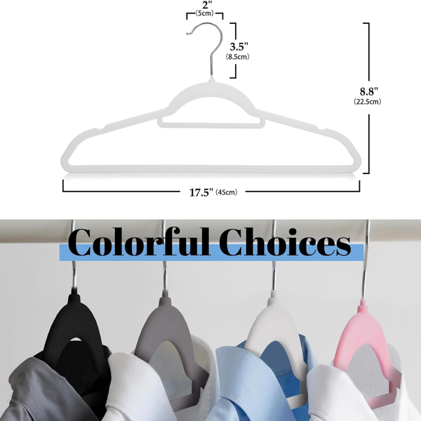 White Velvet Hangers, 60 Pieces, Space Saving Hangers, Non-slip Felt Hangers with Tie Clips, Shoulder Recesses, Heavy Duty Suit Hangers for Coats, Shirts, Pants