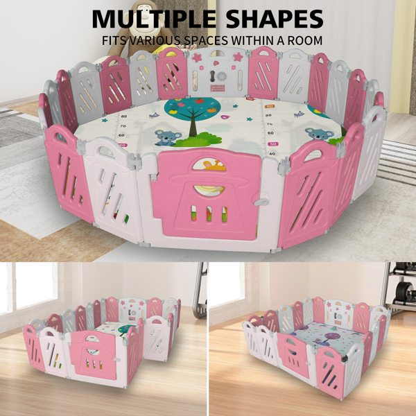 20+2 Panel Baby Playpen, Foldable Playard for Baby and Kids, Adjustable Shape Play Fence with Safety Lock Gate (Pink+White,20+2 Panel)