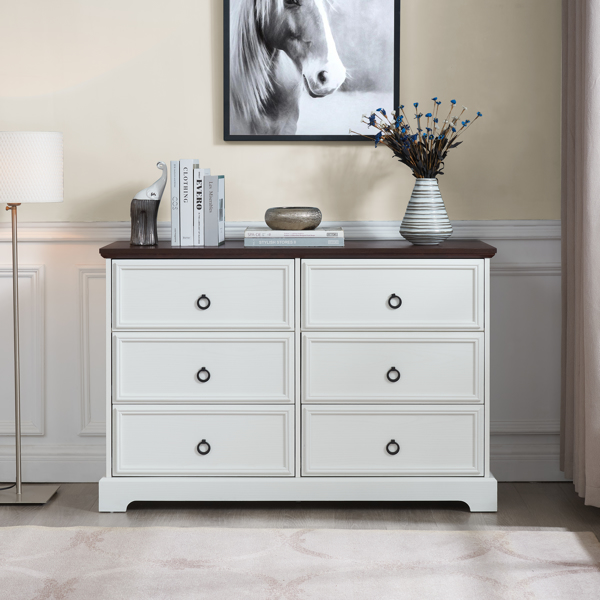 Modern Farmhouse 6-Drawer Chest of Drawers for Bedroom, Wooden Bedroom Drawer Dresser with 6 Storage Drawers,6 Drawer Dresser Chests for Bedroom White