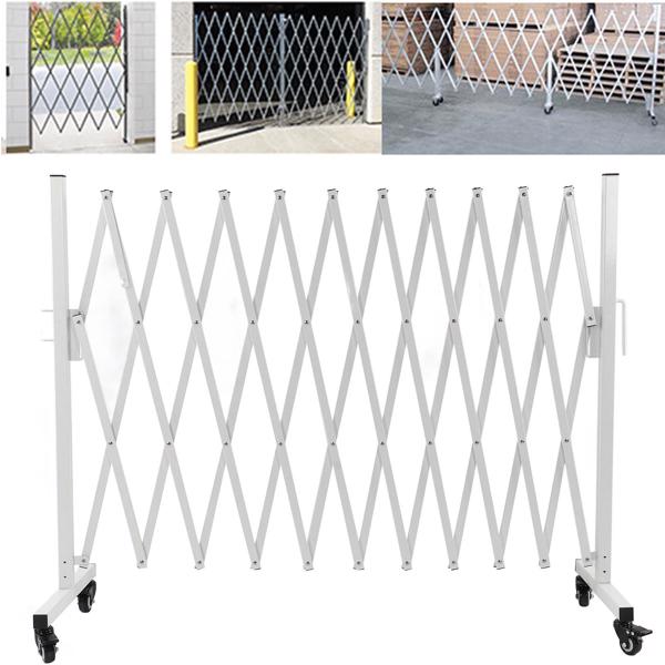 130-inch Metal Expandable Barricade Gate - Folding Mobile Safety Barrier for Driveway Security, Flexible Retractable Fence