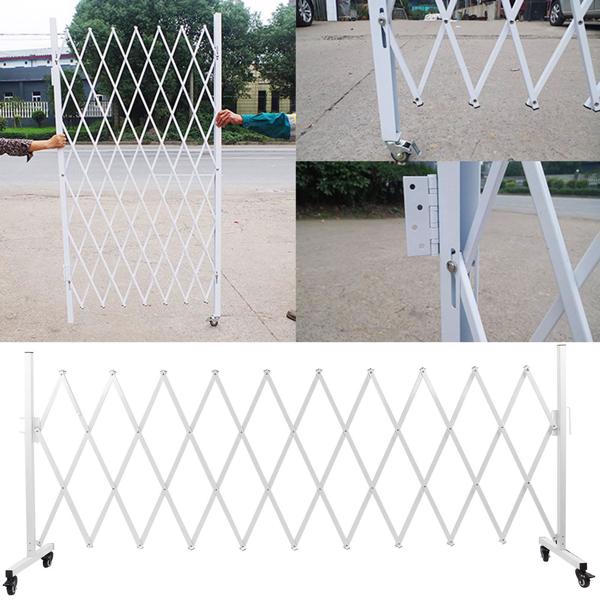 130-inch Metal Expandable Barricade Gate - Folding Mobile Safety Barrier for Driveway Security, Flexible Retractable Fence