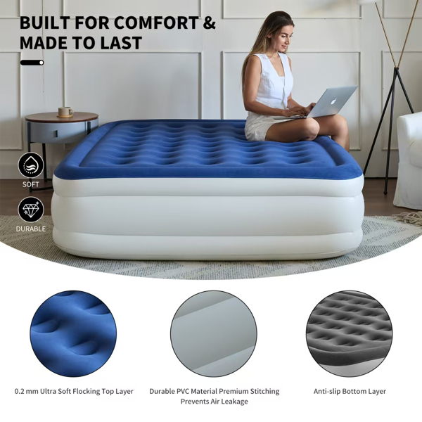 (Full)1 PC Pillow Top Plush Queen Air Mattress With Built-in High-Speed Pump Best For Home or Outdoor(Prohibited temu, no shipments on weekends)