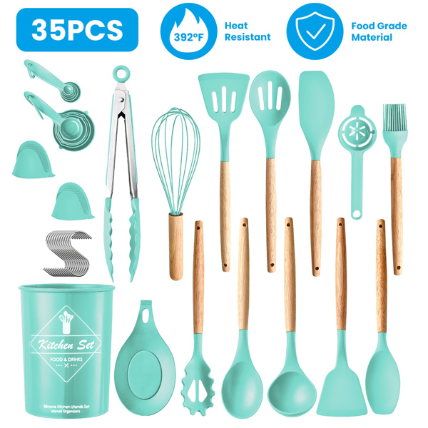 35Pcs Kitchen Cooking Utensils Set Spatula Set Baking Utensil Set Kitchen Accessories Necessities with Holder Egg Whisk Separator Tong Turner Spoons Cups