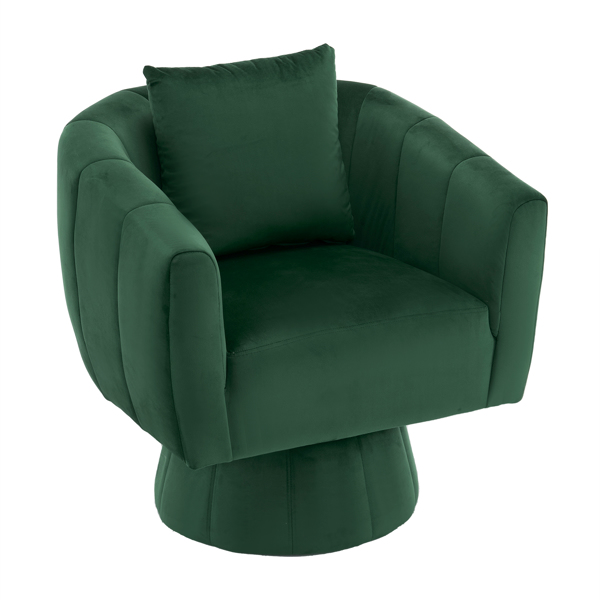 360° Swivel Accent Chair, Modern Velvet Fabric Living Room Armchair with Fluffy Cushions, Comfy Wide Upholstered, Barrel Accent Chairs for Living Room, Bedroom, Lounge, Office Green