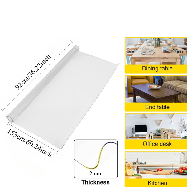 36 x 60 Inch Clear PVC Table Cover Protector, 2mm Thick Rectangular Plastic Desk Pad Mat, Vinyl Table Top Protector for Writing Desk, Dining Table